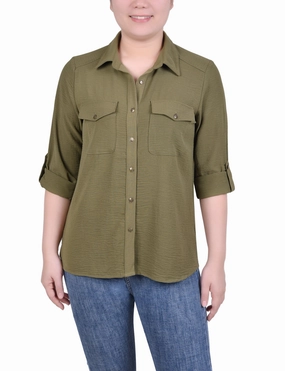 Roll Tab Blouse Anti Odor Treatment CrewNeck