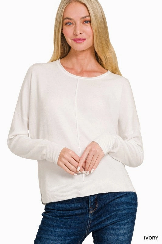 Wednesday Viscose Front Seam Round-neck Sweater NoRoll Hem Technology