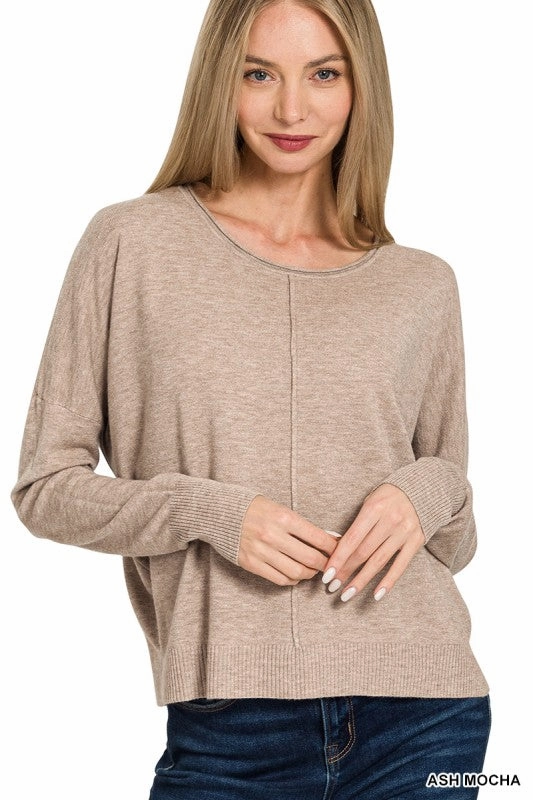 Wednesday Viscose Front Seam Round-neck Sweater ThermalLining TwoToneEffect