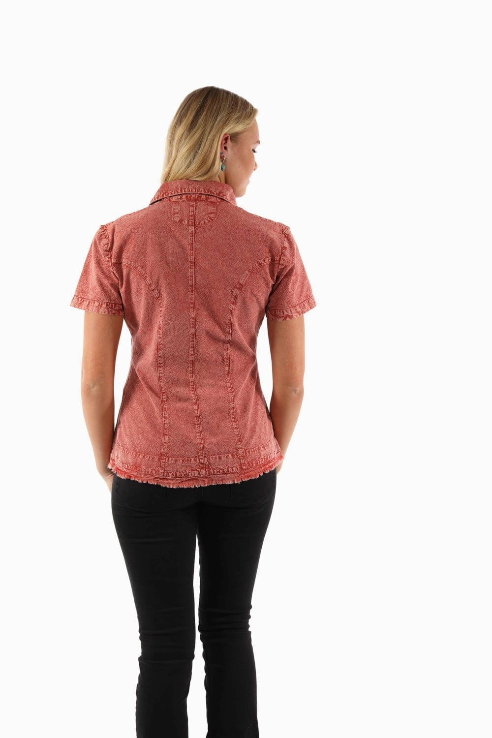 Scully Womens Cantina Soutach Brick 100% Cotton S/S Blouse Hypoallergenic Lining