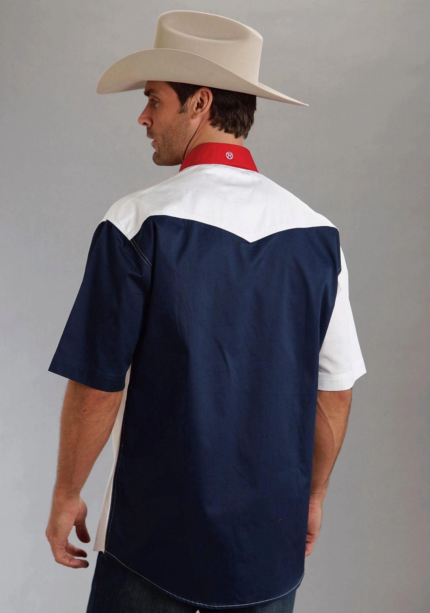 Eco Friendly Material Roper Americana Mens Blue 100% Cotton S/S Colorblock Flag Snap Western Shirt