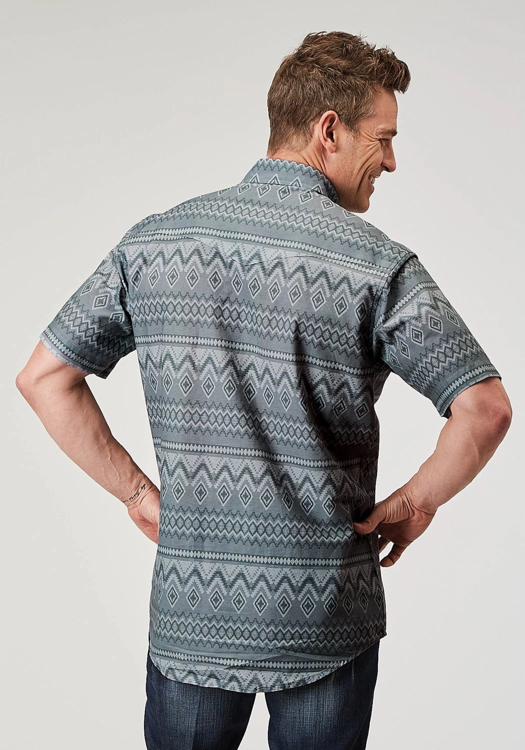 Durable Material Premium Style Roper Mens 1895 River Aztec Grey 100% Cotton S/S Shirt