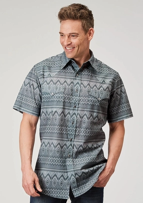 Fashionable Layer Roper Mens 1895 River Aztec Grey 100% Cotton S/S Shirt