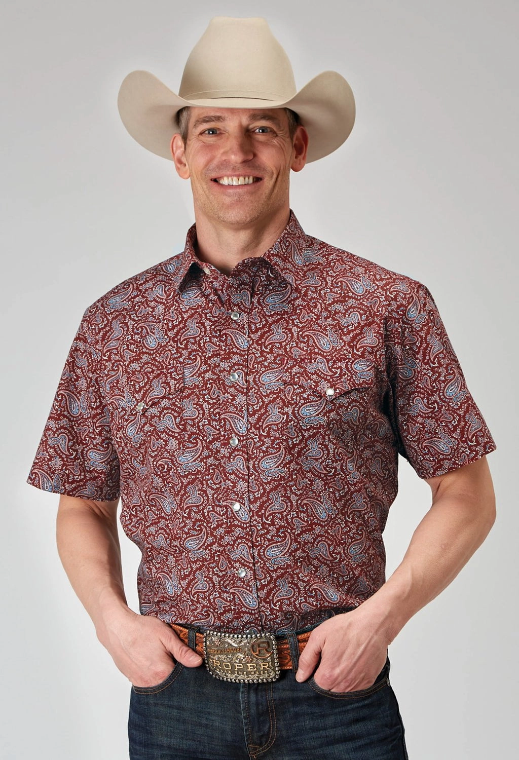 Roper Mens 1896 Vintage Paisley Red 100% Cotton S/S Shirt Chic Layer Stylish Appearance