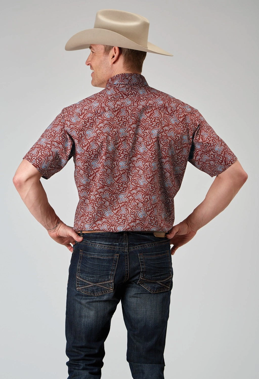 birthday celebration Abrasion Resistant Edges Roper Mens 1896 Vintage Paisley Red 100% Cotton S/S Shirt
