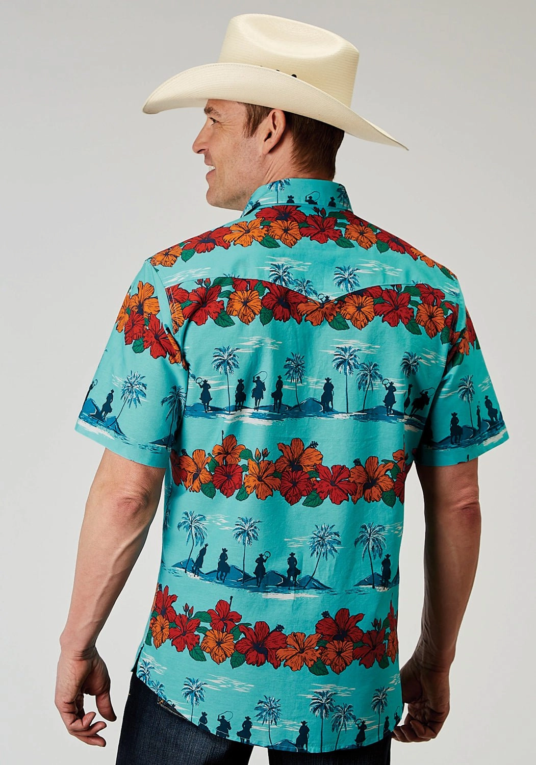 Roper Mens 1900 Hawaiian Blue 100% Cotton 1 Pkt S/S Shirt vacation wear