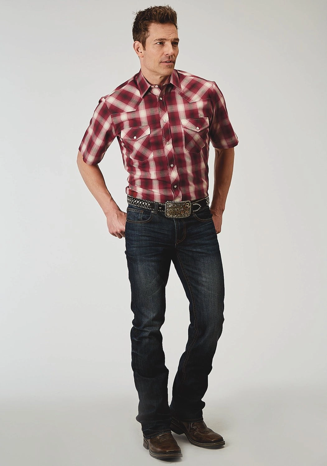 Cocktail Party Roper Mens 1974 Plaid Red Cotton Blend S/S Shirt