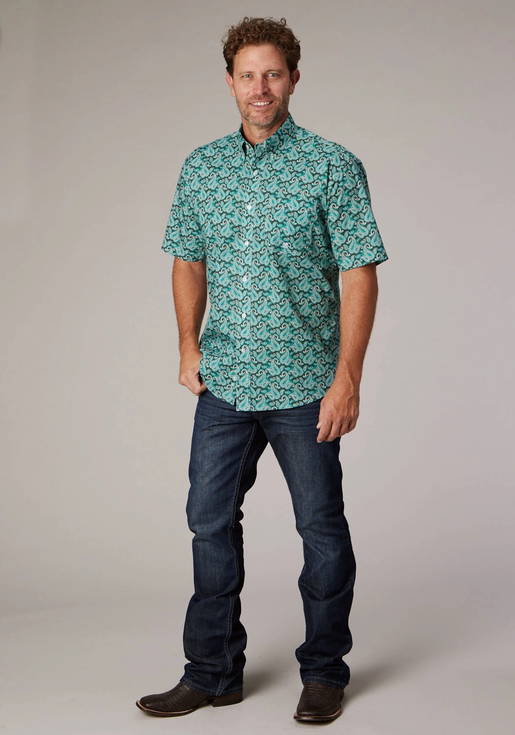 Roper Mens 2018 Paisley Jade 100% Cotton 1 Pkt S/S Shirt Customizable Design Weekend Casual