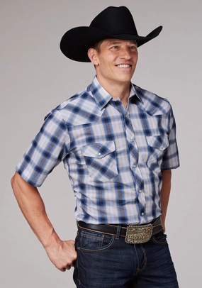 Roper Mens 2060 Plaid Navy/Cream Cotton Blend S/S Shirt Street Style Neutral Shade