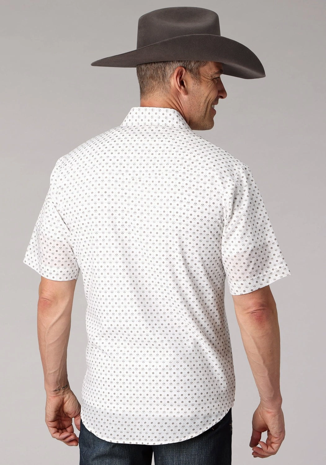 Abrasion resistant Workwear Option Roper Mens 2065 Mini Floral White Cotton Blend S/S Shirt