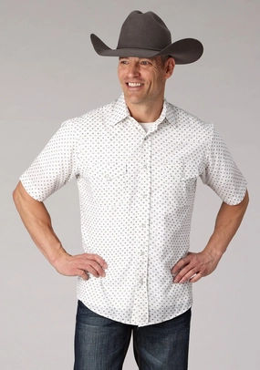 Quick-Dry Geometric Print Roper Mens 2065 Mini Floral White Cotton Blend S/S Shirt