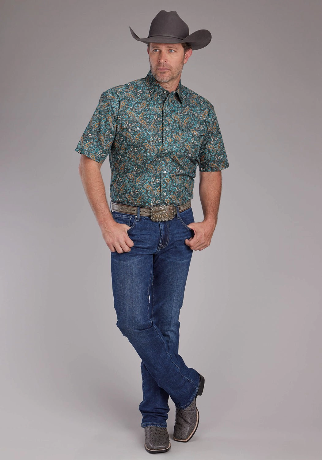 Roper Mens 2382 Dusk Paisley Blue 100% Cotton S/S Shirt Corporate Retreat