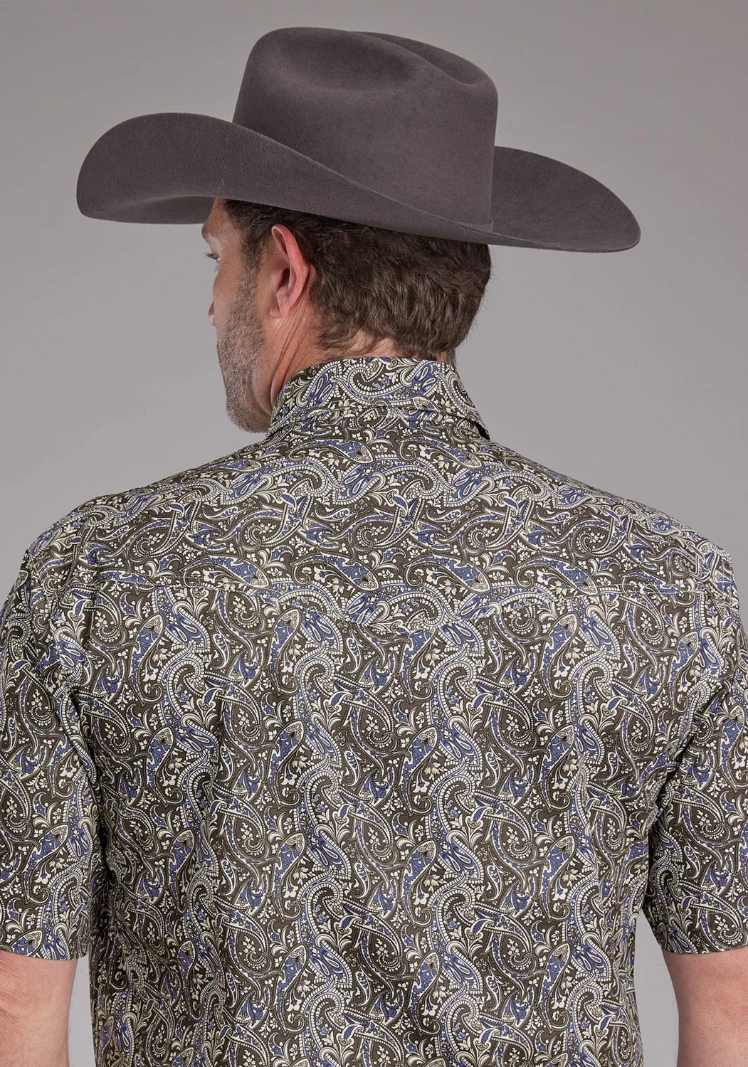 High Neck Lightweight Wear Roper Mens 2383 Paisley Stone 100% Cotton S/S Shirt