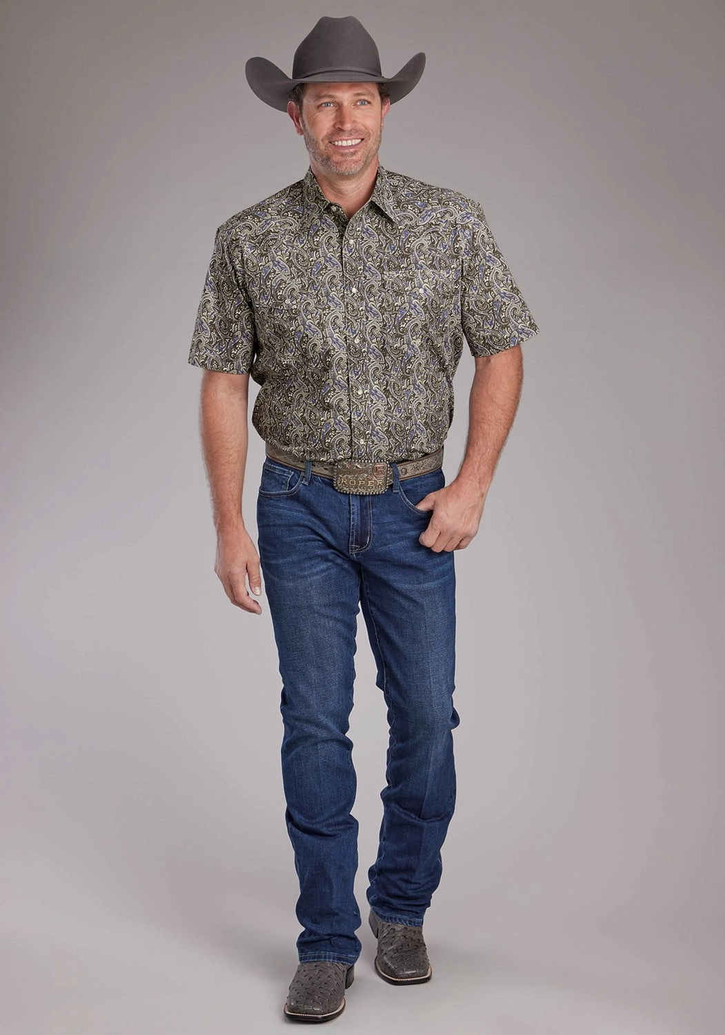 Roper Mens 2383 Paisley Stone 100% Cotton S/S Shirt Eco Dye Technique networking event