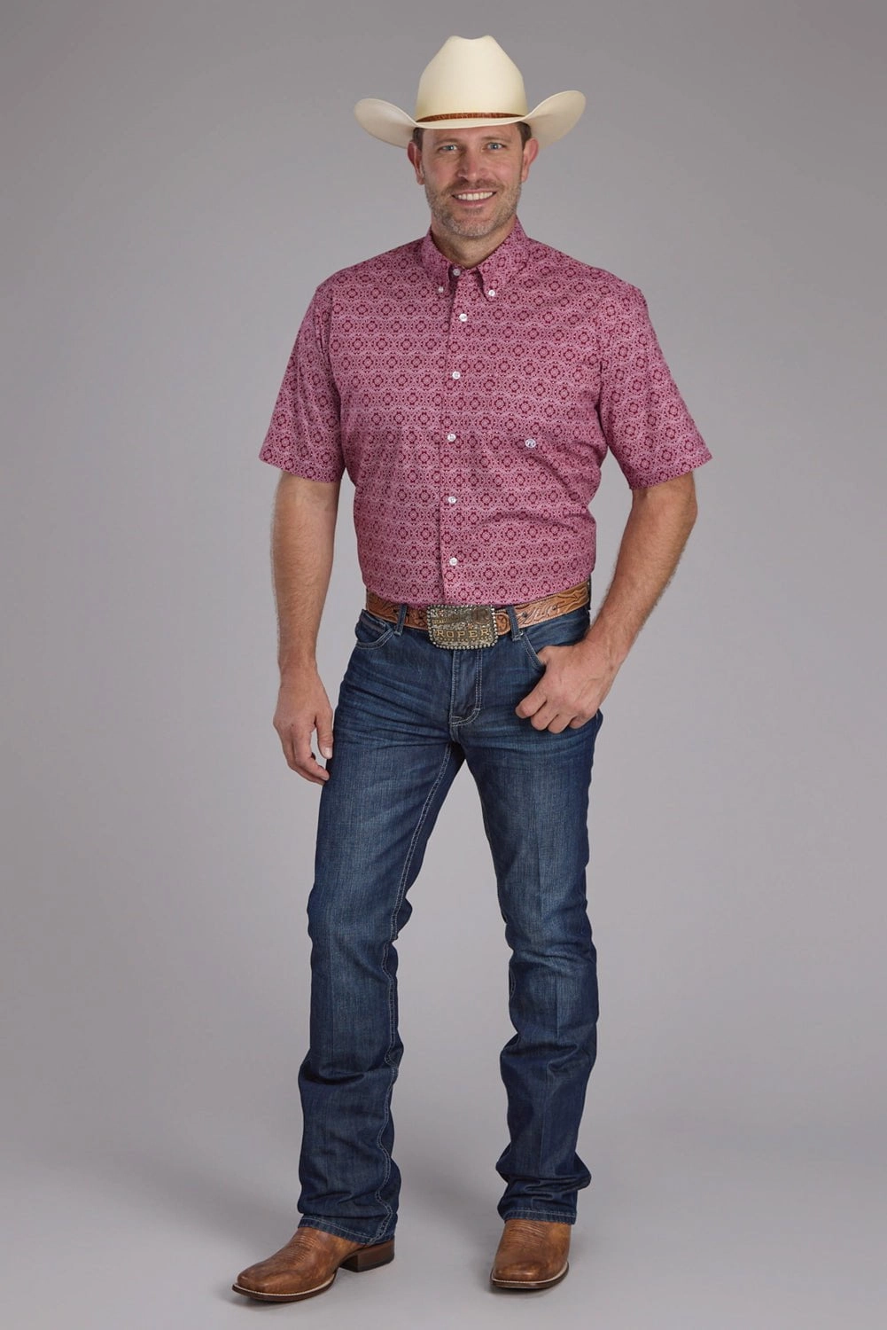 Roper Mens 2386 Medallion Paisley Red Cotton Blend 1 Pkt S/S Shirt Ethical production