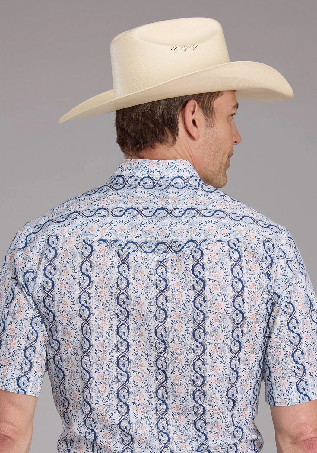 Comfortable Design Casual Vibe Roper Mens 2429 Paisley Trellis Blue Cotton Blend S/S Shirt