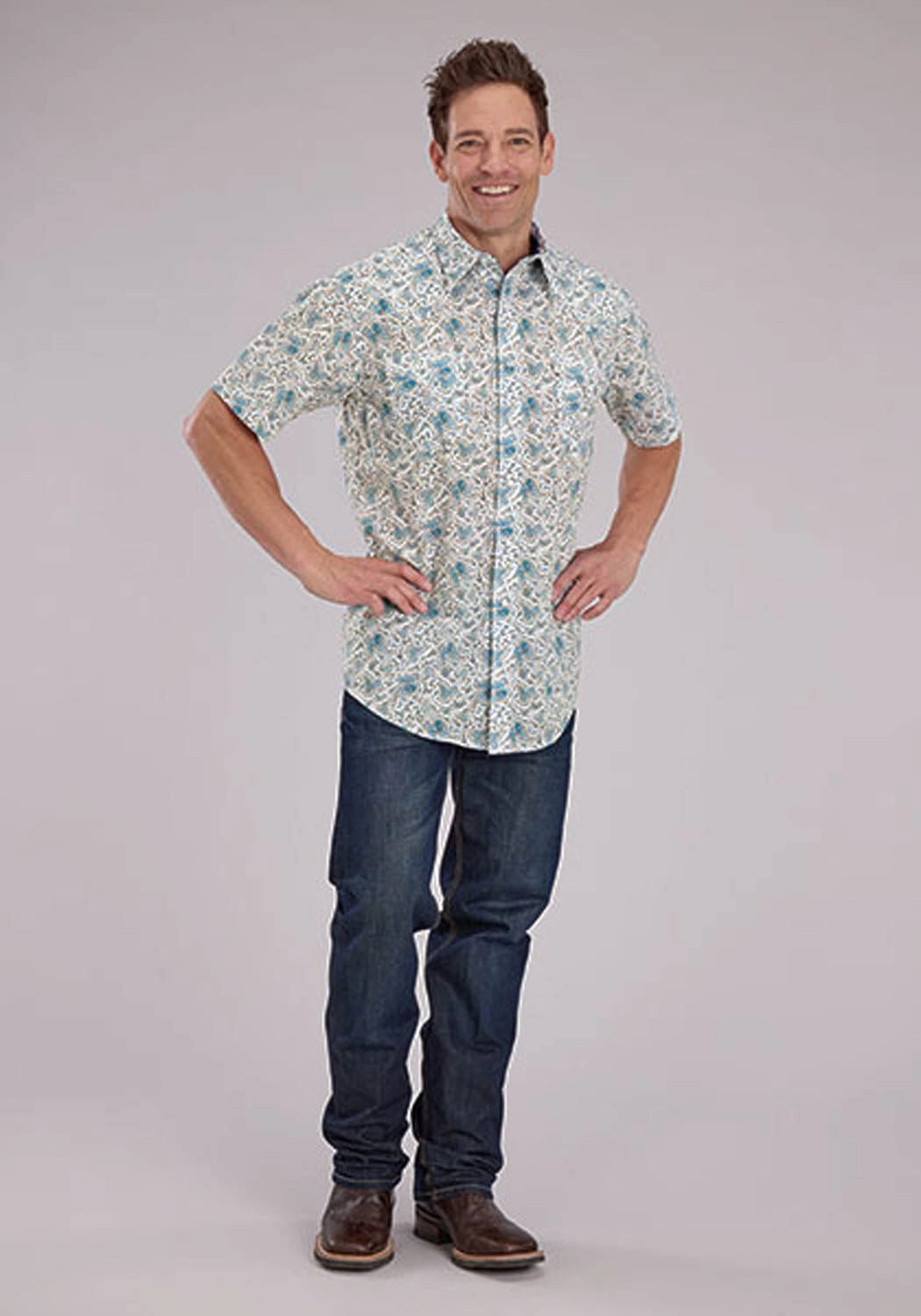 Graduation Attire Roper Mens 2463 Vintage Paisley Blue 100% Cotton S/S Shirt