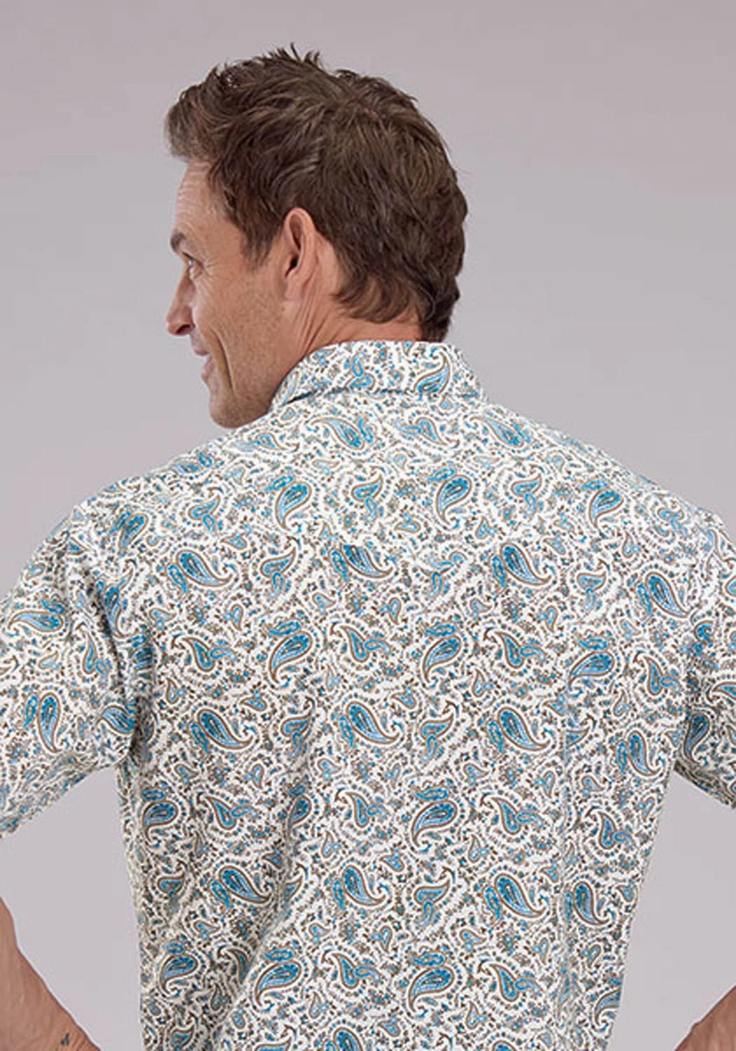 Roper Mens 2463 Vintage Paisley Blue 100% Cotton S/S Shirt Eco-Friendly Choice Cooling Mesh Lining