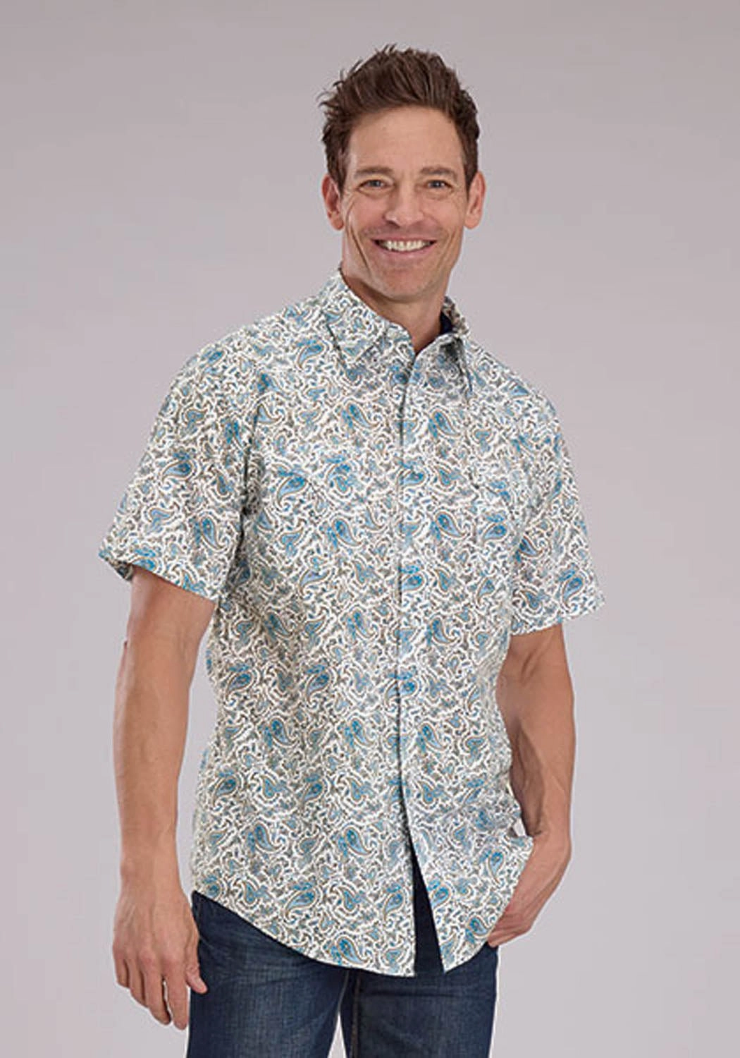 Lightweight texture Roper Mens 2463 Vintage Paisley Blue 100% Cotton S/S Shirt