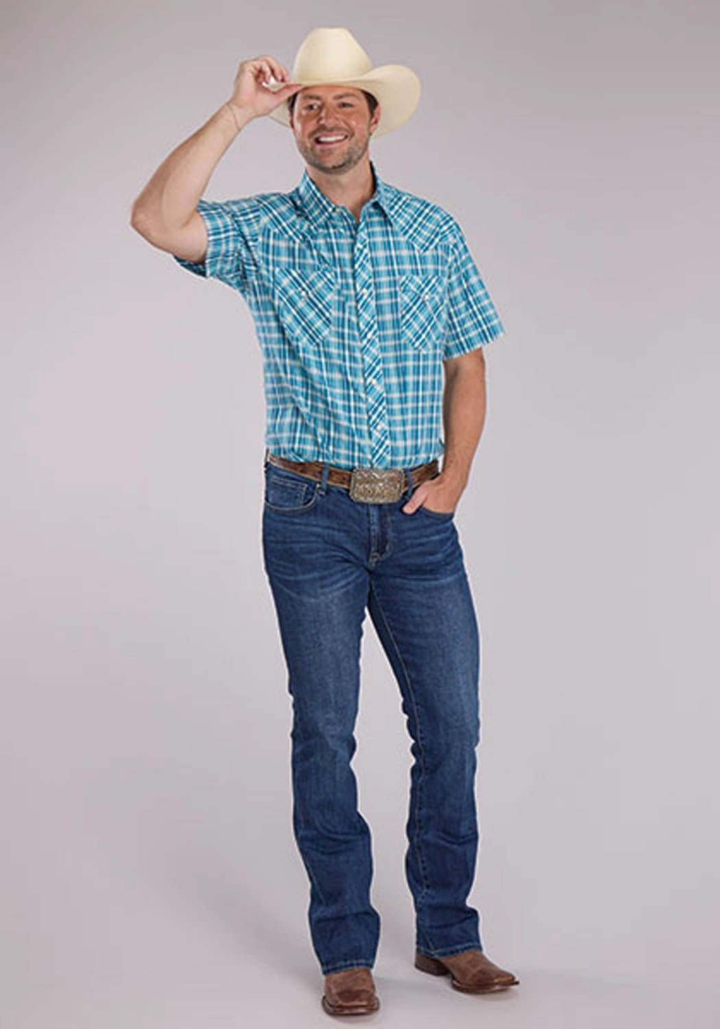 Timeless Fit Urban Trend Roper Mens 2466 Ocean Dobby Blue 100% Cotton S/S Shirt