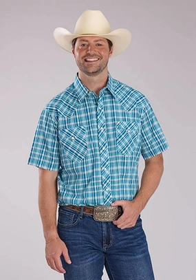 Trendy Comfort Roper Mens 2466 Ocean Dobby Blue 100% Cotton S/S Shirt