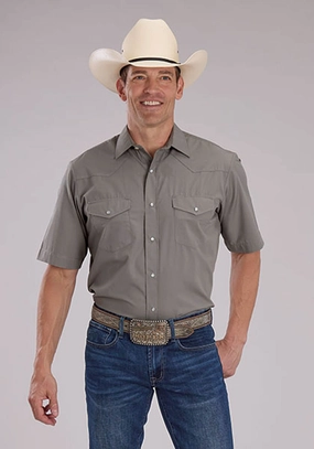 Anti-static Roper Mens 2475 Solid Broadcloth Light Smokey Grey Cotton Blend S/S Shirt