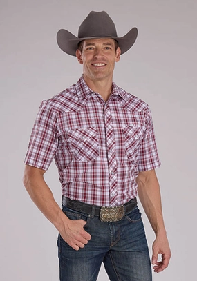 Roper Mens 2485 Western Plaid Red/White Cotton Blend S/S Shirt Minimalist Design Year-Round Favorite