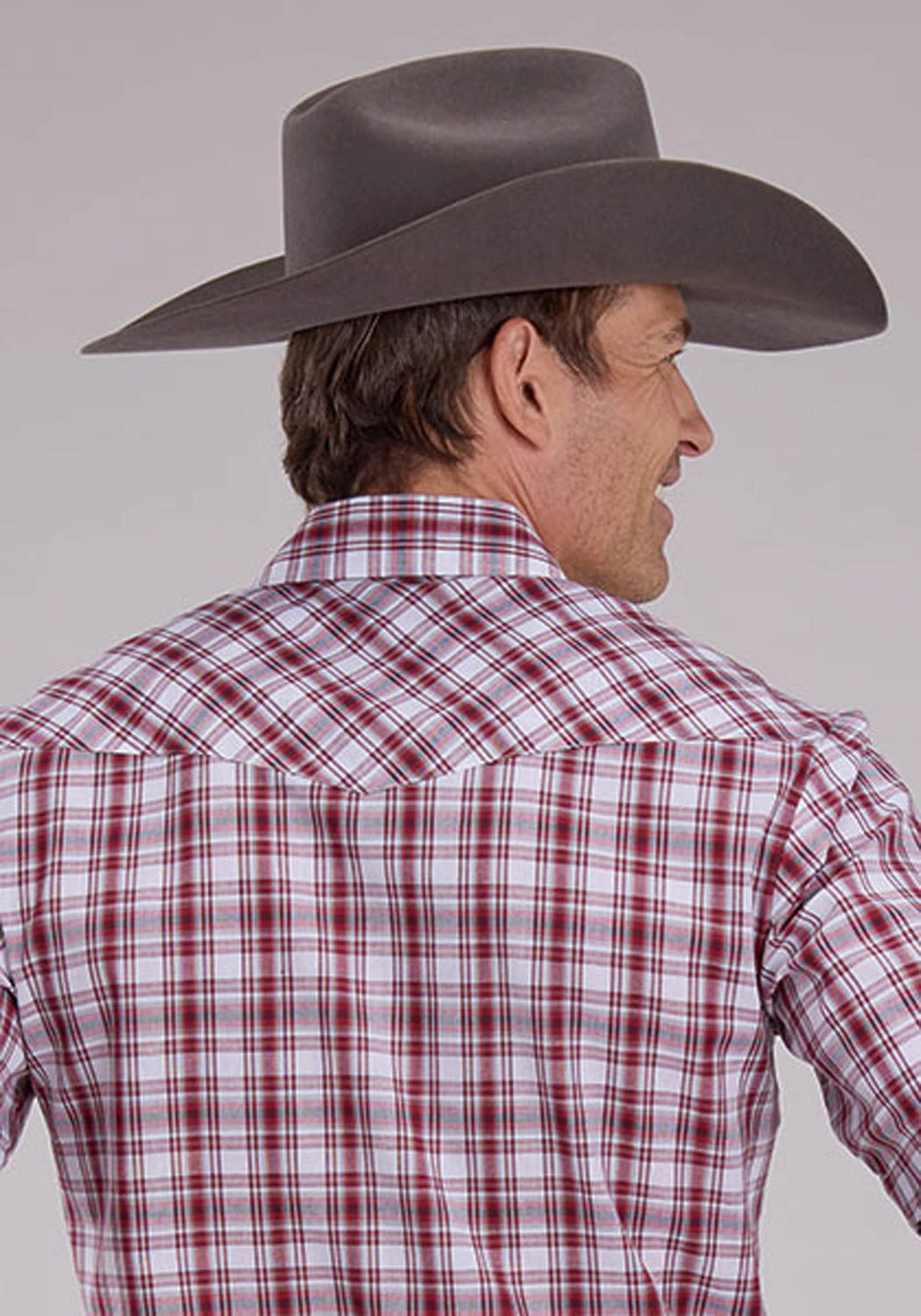 Bold Graphics Roper Mens 2485 Western Plaid Red/White Cotton Blend S/S Shirt