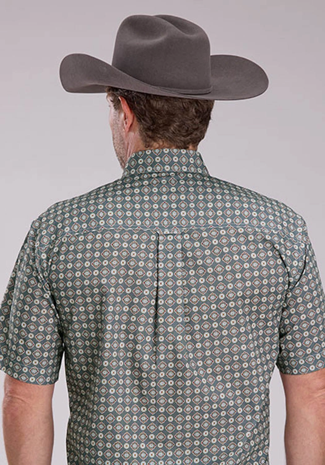 Roper Mens 2501 Medallion Foulard Grey 100% Cotton 1 Pkt S/S Shirt V-Neck color block