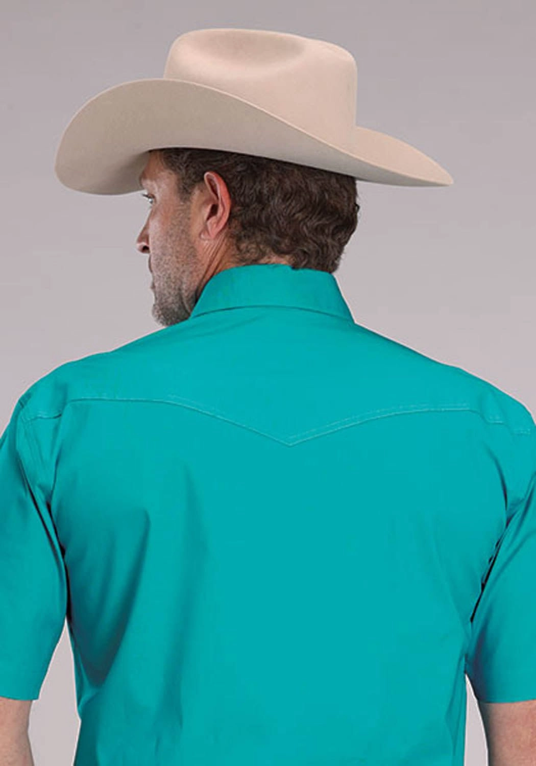 Roper Mens 2509 Solid Stretch Poplin Turquoise Cotton Blend S/S Shirt Breathable Lining