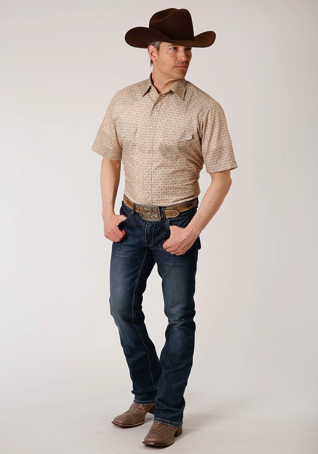 Everyday Wear Roper Mens Beige/Rust Cotton Blend Vintage Floral S/S Shirt