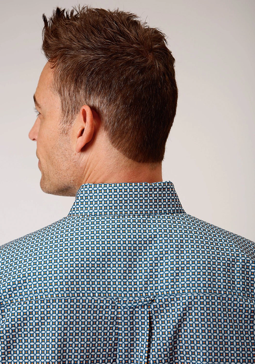 Stretchable Material Roper Mens Blue 100% Cotton Geo BD S/S 1 Pocket Shirt