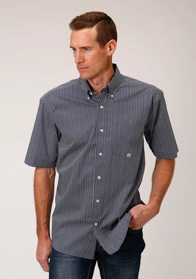 Roper Mens Blue Cotton Blend Arrow Rope BD S/S 1 Pkt Shirt Subtle design