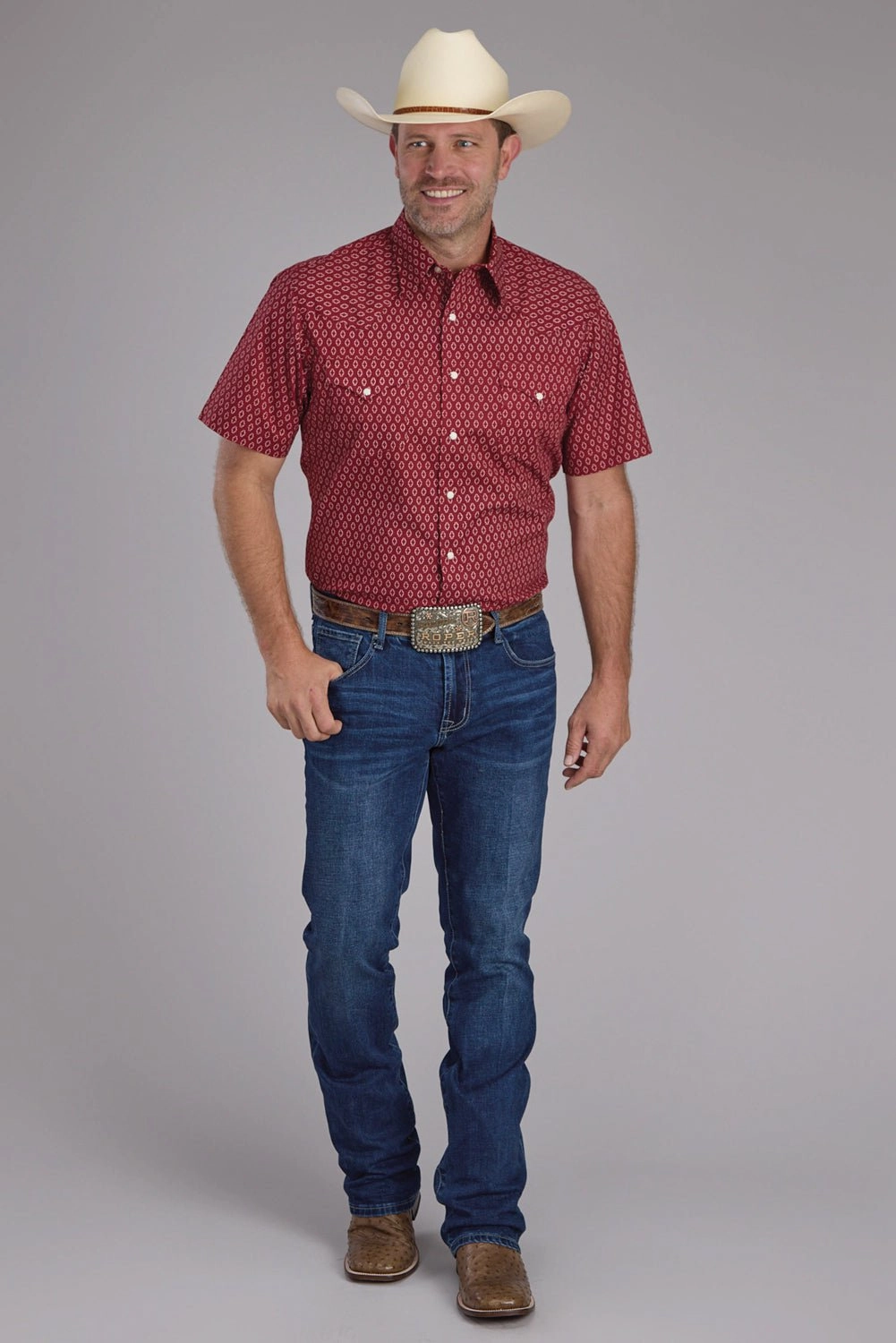 Bold Graphics Fashion Layer Roper Mens Geo Print Red 100% Cotton S/S Shirt