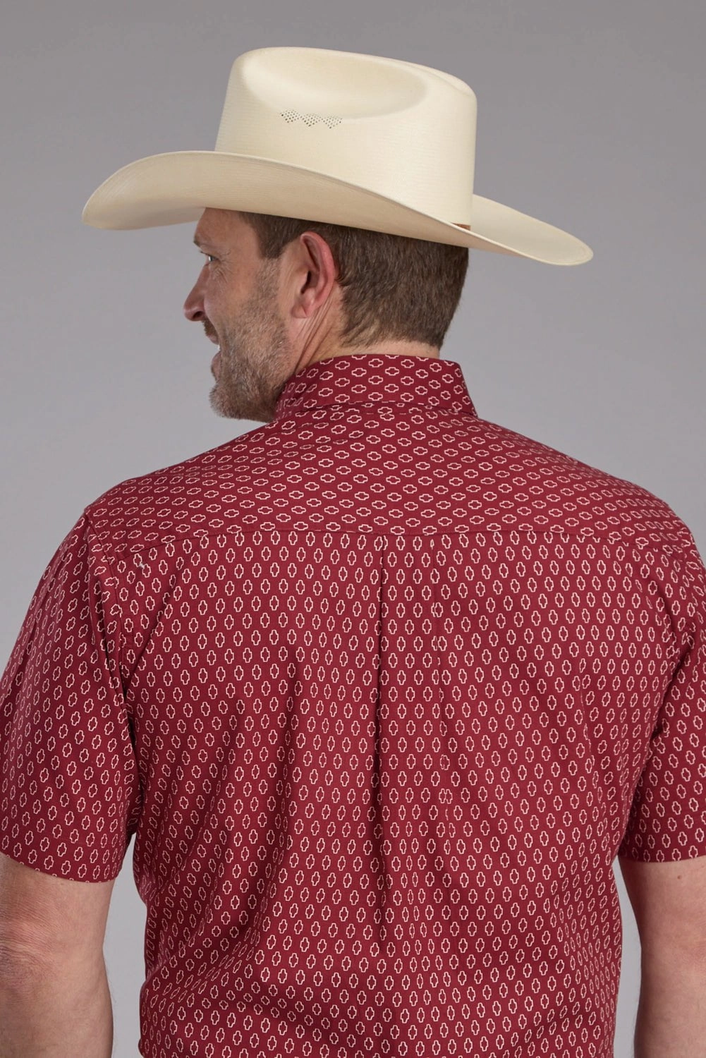 Roper Mens Geo Print Red 100% Cotton S/S Shirt Minimalist Style formal dinner