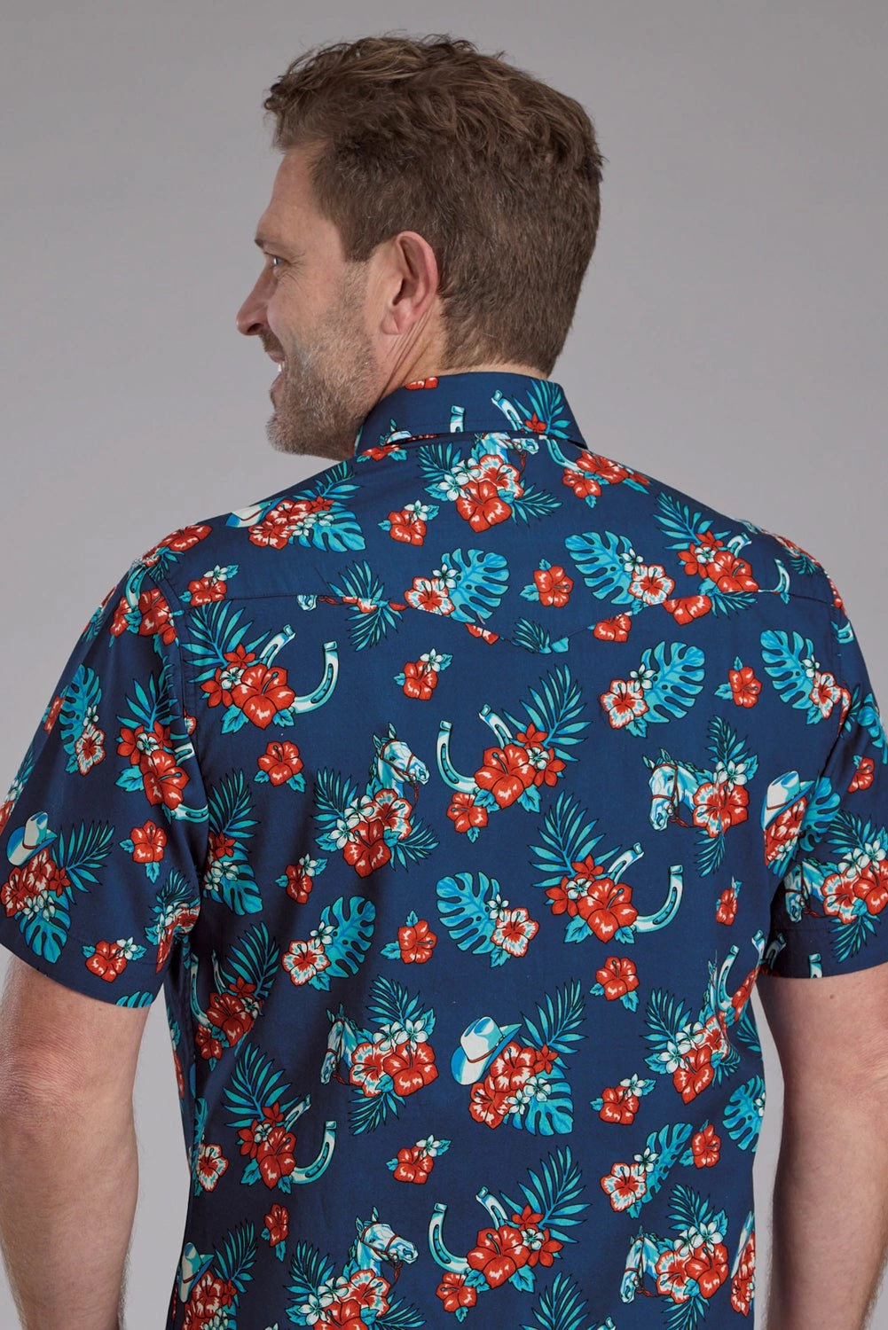 Rooftop Bar Roper Mens Hawaiian Print Blue 100% Cotton S/S Shirt