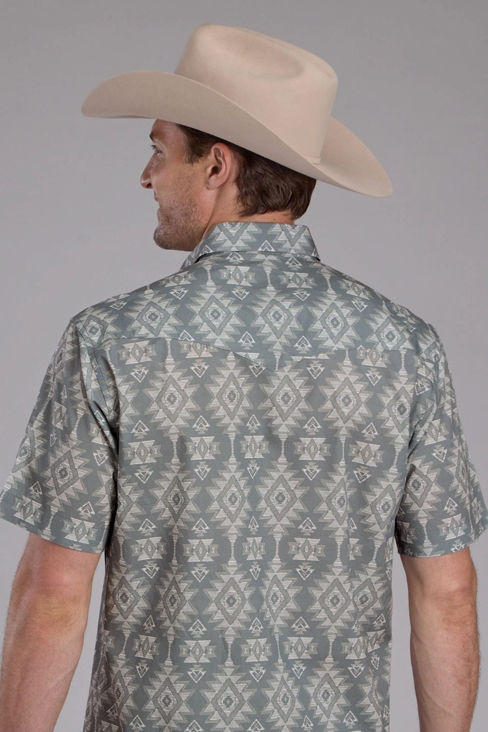 Linen blend Fashion Layer Roper Mens Horizontal Scribble Aztec Grey 100% Cotton S/S Shirt