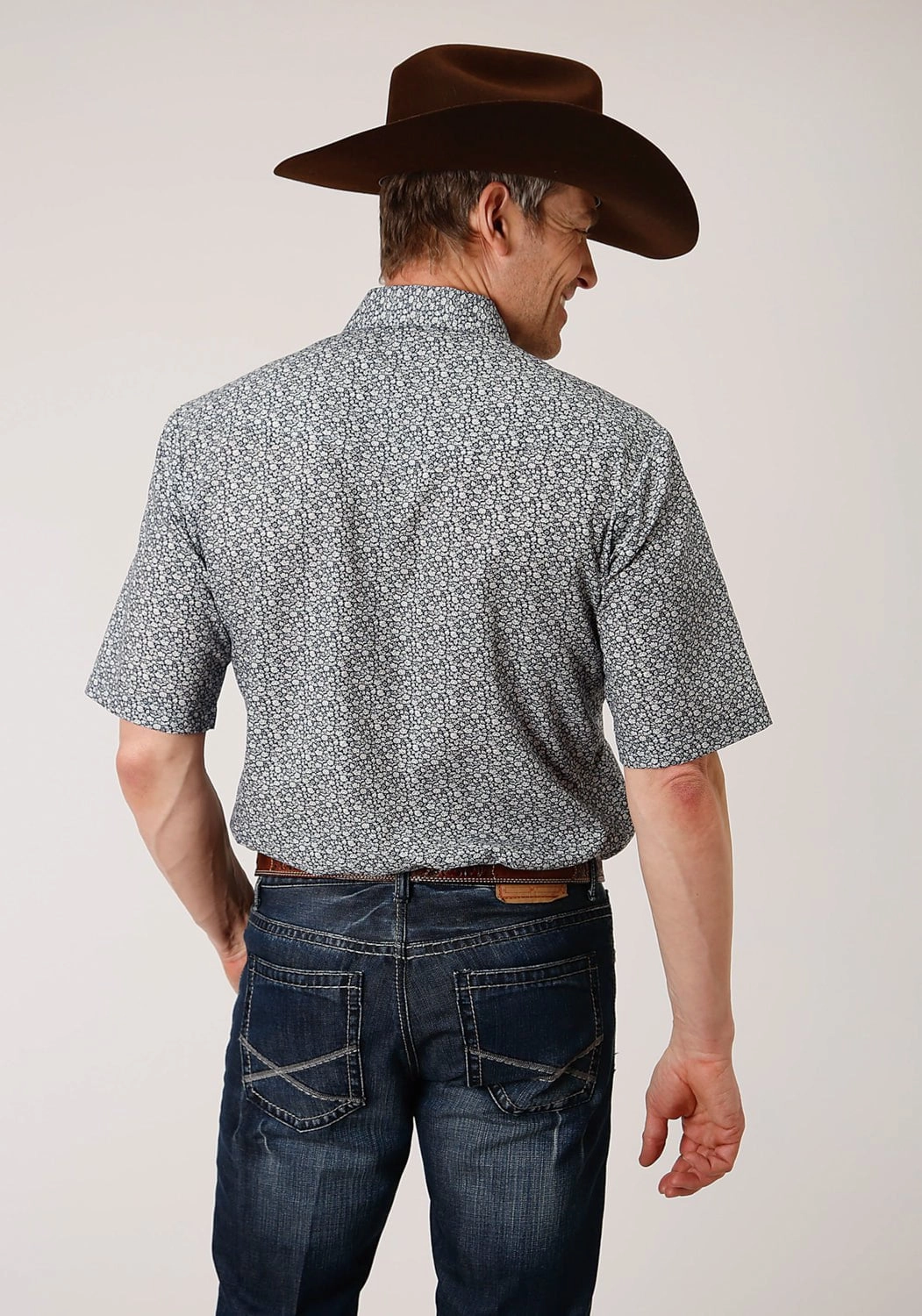 Abstract art Roper Mens Navy/Cream Cotton Blend Floral S/S Shirt