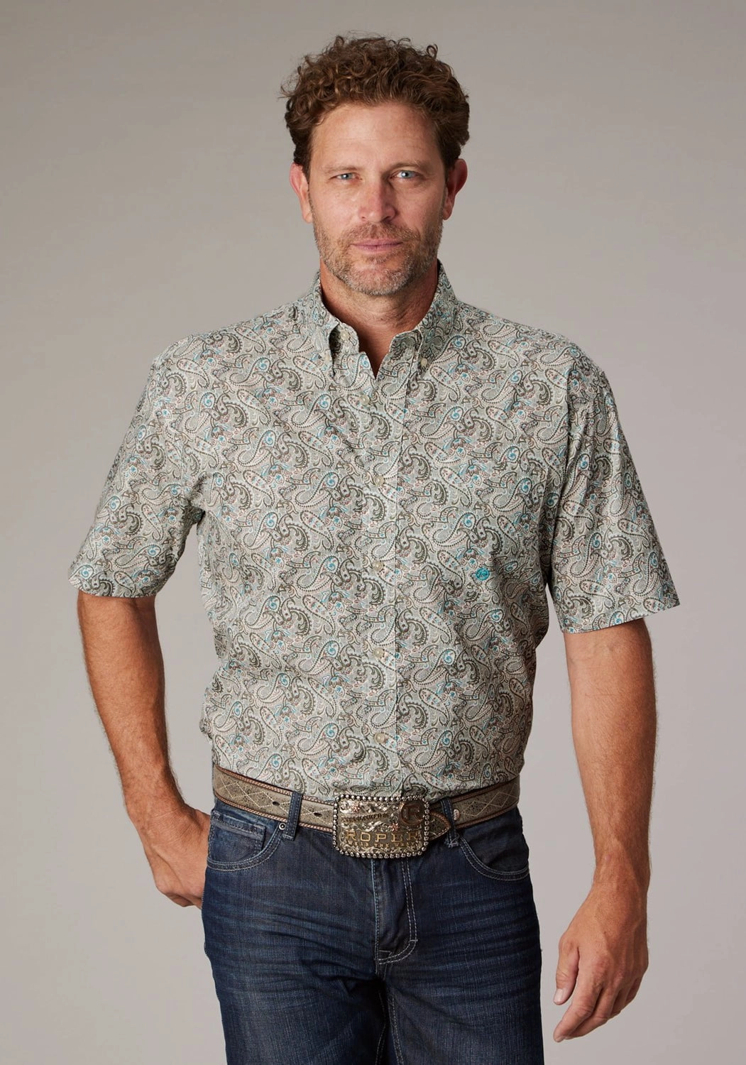 Gift Idea birthday party Roper Mens Sand Dune Paisley Brown 100% Cotton 1 Pkt S/S Shirt