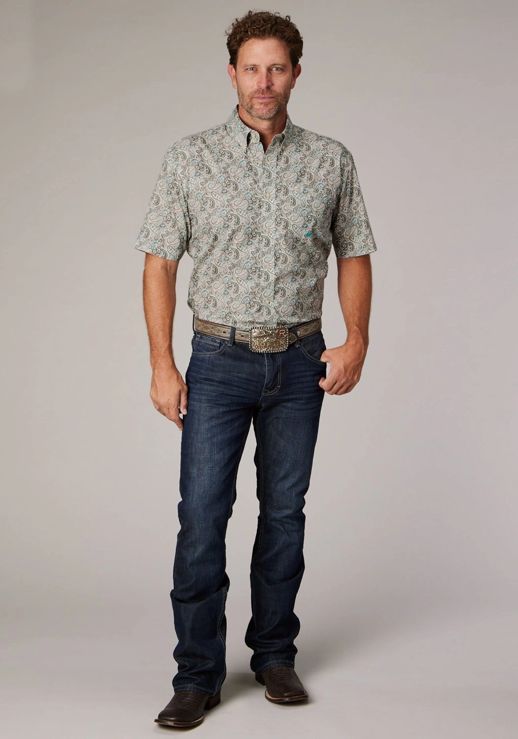 Roper Mens Sand Dune Paisley Brown 100% Cotton 1 Pkt S/S Shirt Pocket Detail Reinforced Seams