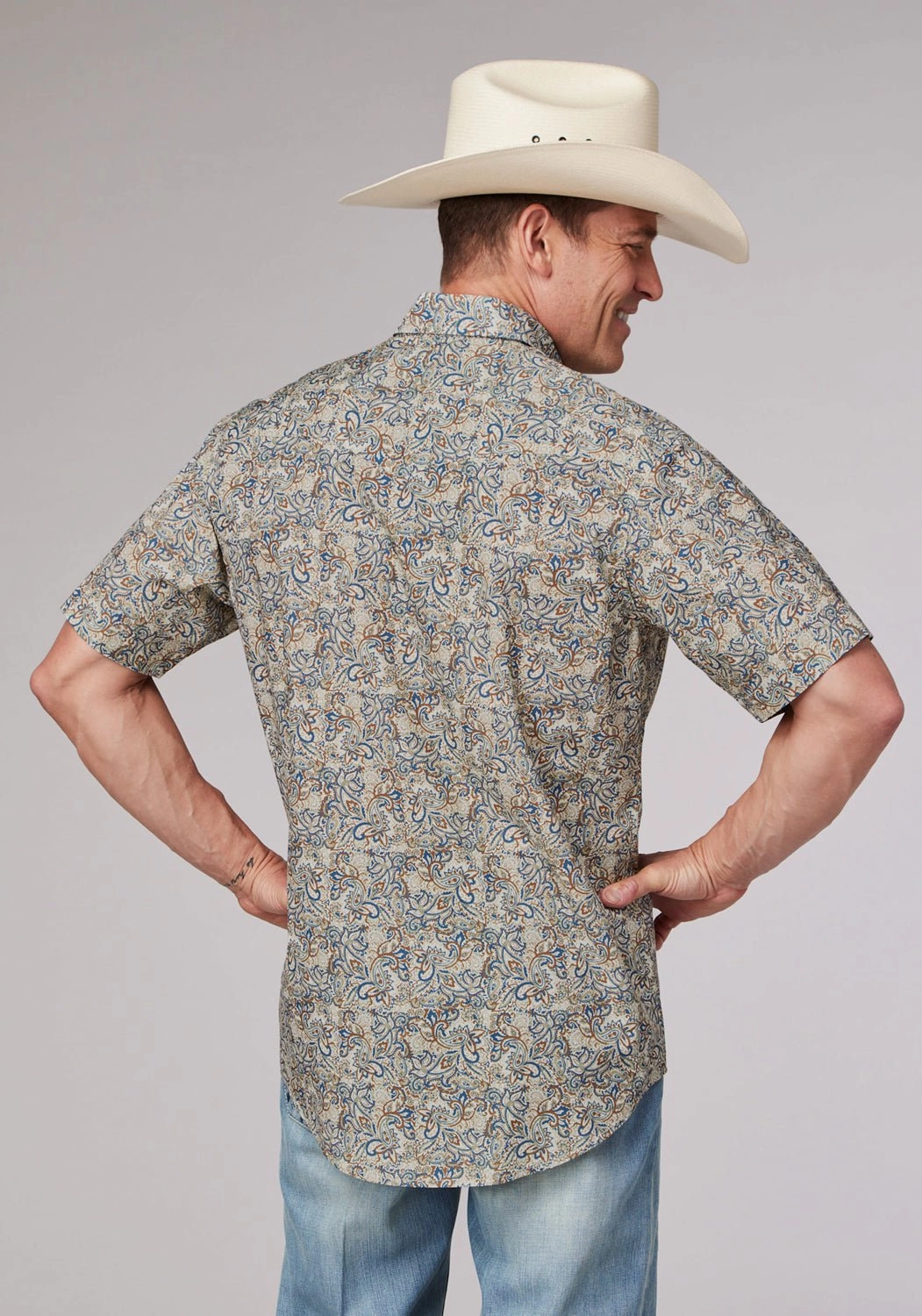 Anti-static Versatile Clothing Roper Mens Sketchy Paisley Brown 100% Cotton S/S Shirt