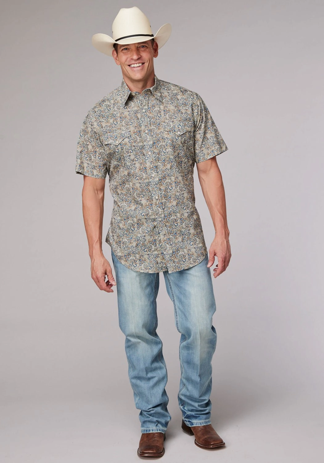 Casual Day Roper Mens Sketchy Paisley Brown 100% Cotton S/S Shirt