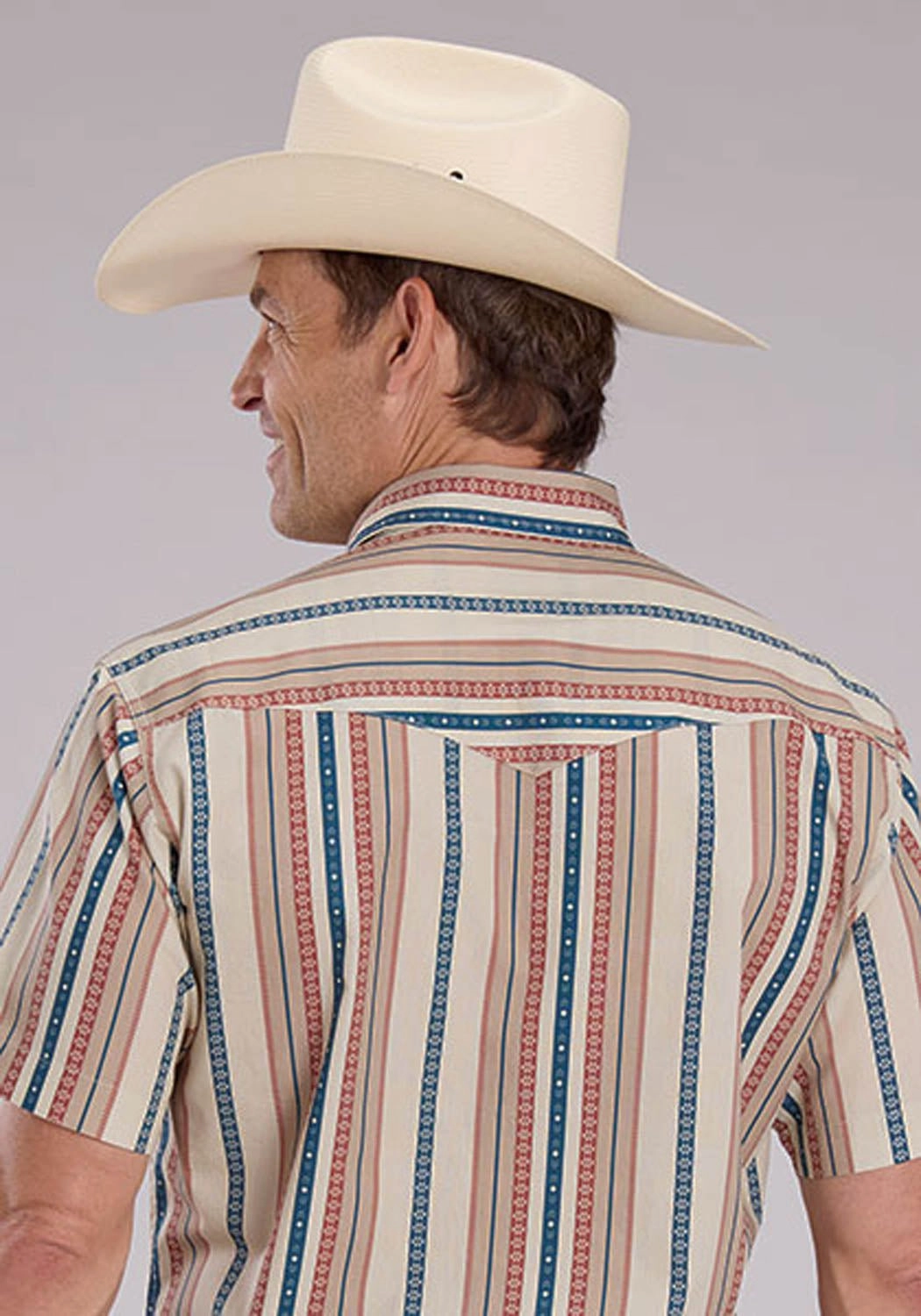 Roper Mens Southwest Vertical Stripe Tan 100% Cotton S/S Shirt Wrinkle Resistant