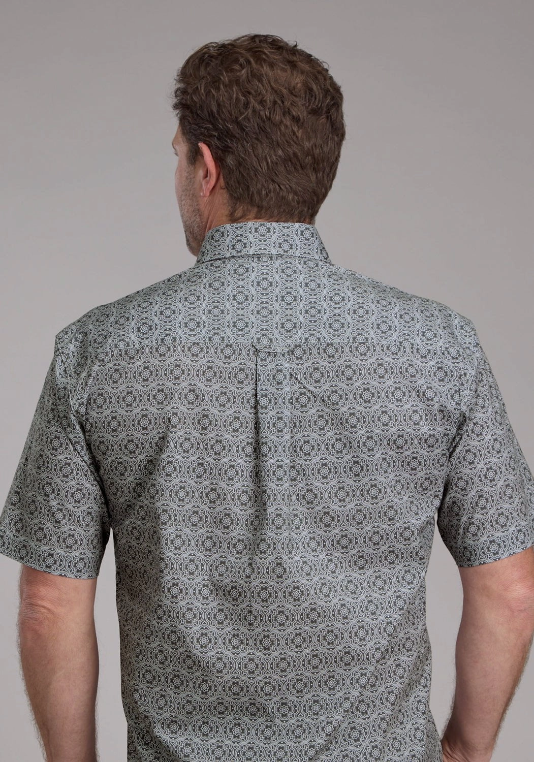 Roper Mens Stretch Medallion Paisley Grey Cotton Blend 1 Pkt S/S Shirt Casual Elegance Flexible Placket Structure