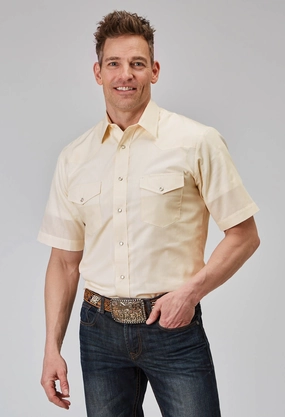 Gift Idea Sustainable Manufacturing Process Roper Mens Tall Tonal Stripe Cream Poly/Cotton S/S Shirt