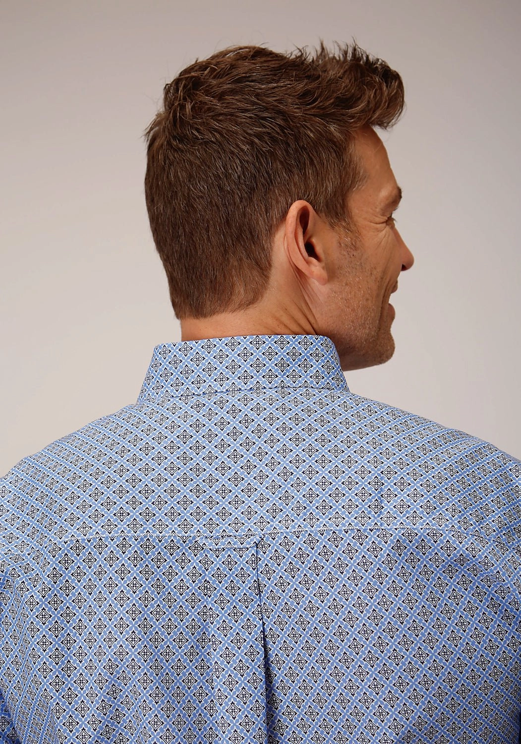 Roper Mens Thistle Foulard Blue 100% Cotton S/S Shirt Refined Aesthetic Lace Accent