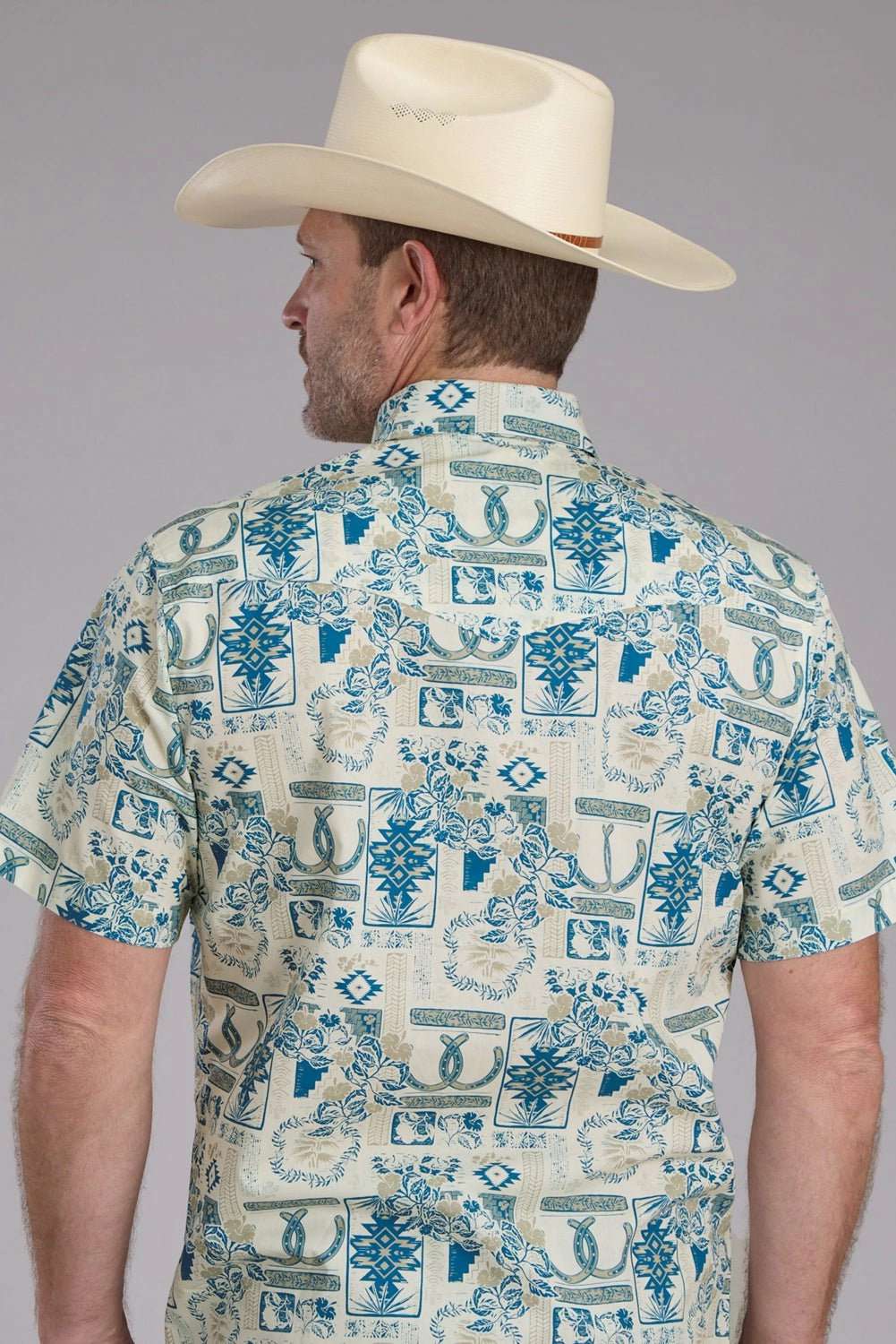 Roper Mens Tropical Resort Print Brown/Blue 100% Cotton S/S Shirt Breathable Design Comfy Layer