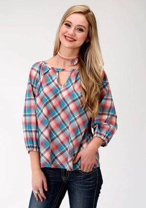 Roper Plaid Womens Red 100% Cotton Desert Sunrise S/S Blouse holiday season Gym Companion