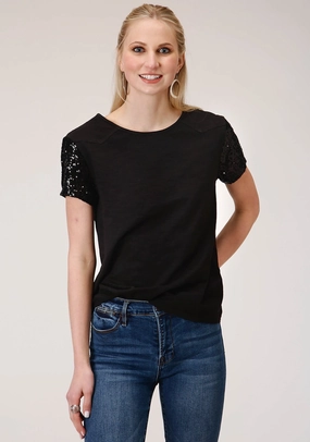 Roper Womens Black 100% Cotton Western Swing S/S T-Shirt Timeless Appeal