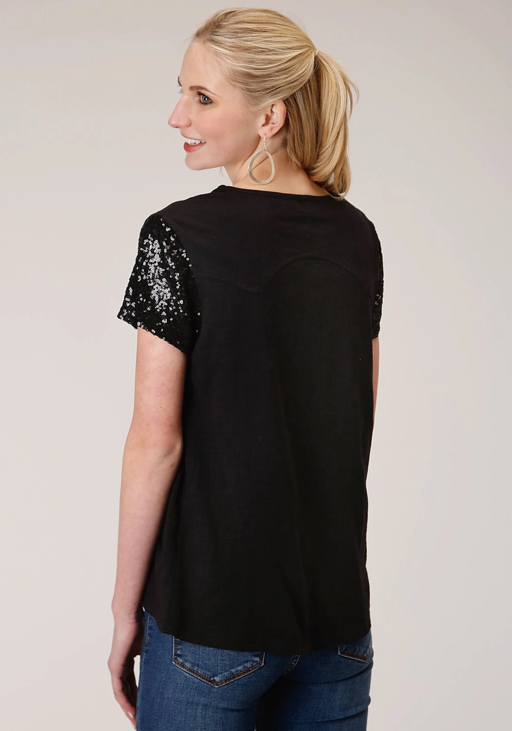 Black Tie Optional Roper Womens Black 100% Cotton Western Swing S/S T-Shirt